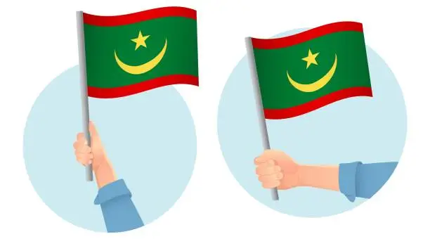 Vector illustration of Mauritania flag in hand