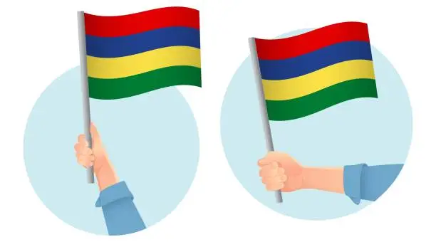Vector illustration of Mauritius flag in hand