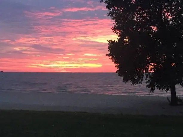 Sunrise over Lake Erie as seen from Sterling State Park Monroe, Michigan