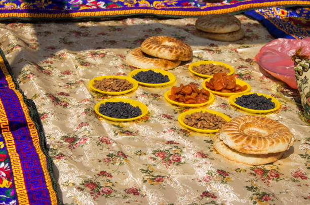 istock tablecloth covered with Oriental sweets, nuts and lavash 1156194467