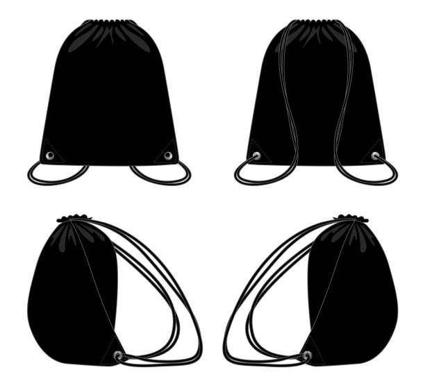 ilustrações, clipart, desenhos animados e ícones de vetor preto do saco de drawstring para o molde - sack bag textile rope