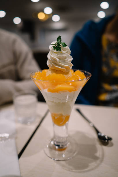 Cantalope parfait with soft serve in Japanese sweets restaurant
