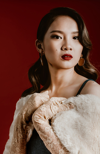 studio portrait shoot with vintage shanghai theme asian chinese female model