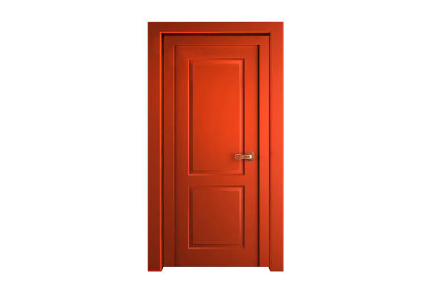 �оранжевая традиционная деревянная дверь изолирована на белом фоне - gate handle door traditional culture стоковые фото и изображения