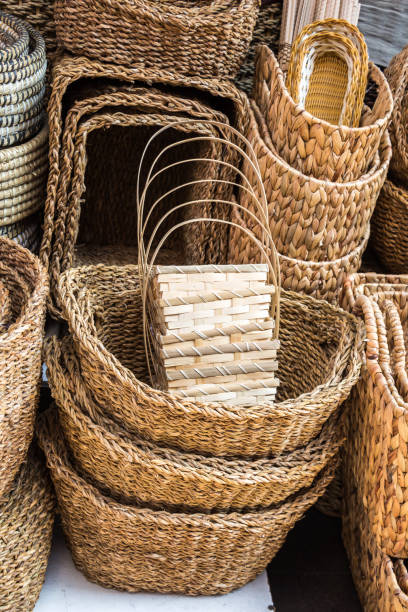 istock Empty wicker baskets for sale in a market place 1156215750
