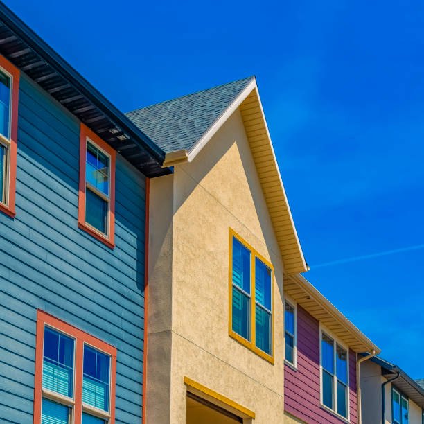 istock Square Exterior view of houses with balcony and multi colored wall 1156218511