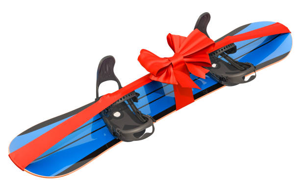 istock Snowboard with strap-in bindings wrapped ribbon and bow, gift concept. 3D rendering isolated on white background 1156221910