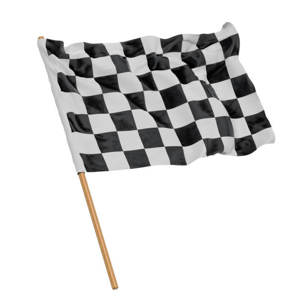 karierte flagge, 3d-rendering isoliert auf weißem hintergrund - checkered flag flag the end motorized sport stock-fotos und bilder