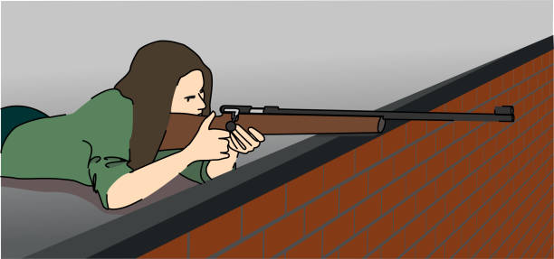 illustrations, cliparts, dessins animés et icônes de la femme retient un fusil. - sexual violence
