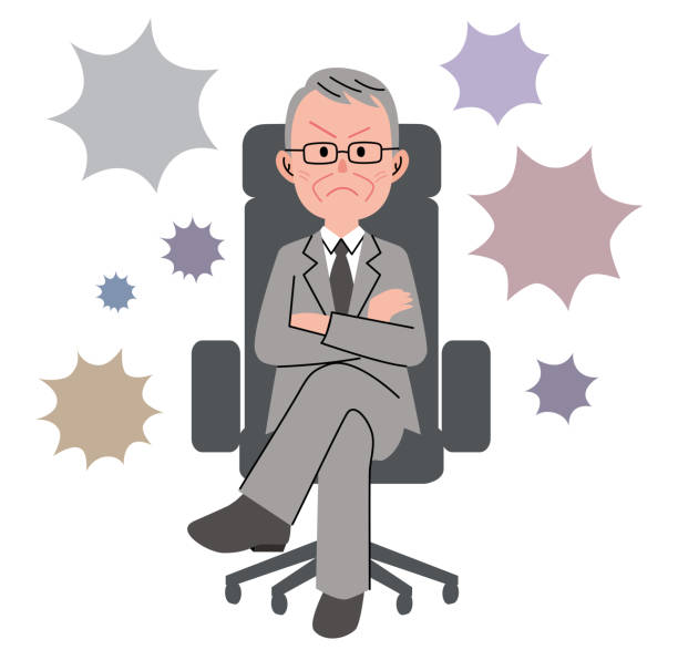 ilustrações de stock, clip art, desenhos animados e ícones de the senior man who sits down on a chair and speech bubble - president men cartoon old