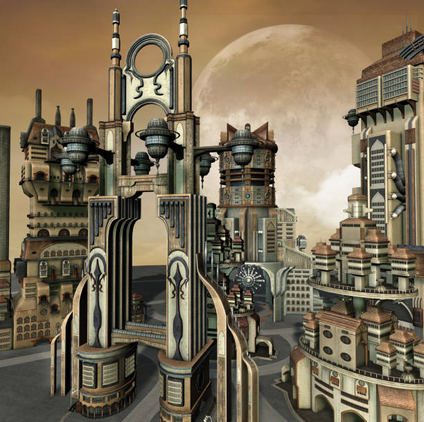 istock Panoramic view of a futuristic town 1156224141