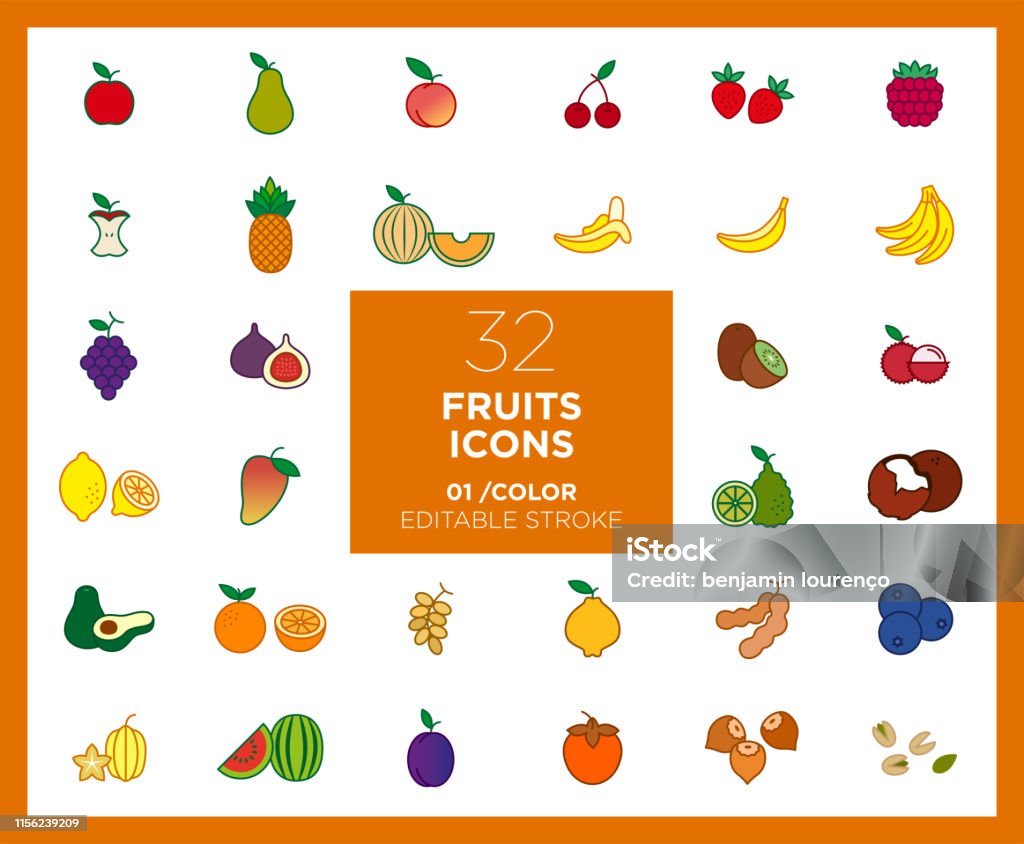 Set of Fruits icons in color - Royalty-free Banda desenhada - Produto Artístico arte vetorial