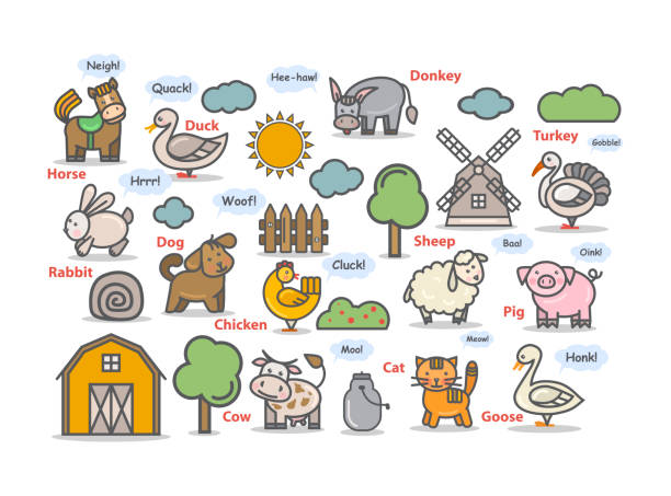 Farm Animals Set Iconpictogram Vector Outline Animals Character Stock  Illustration - Download Image Now - iStock