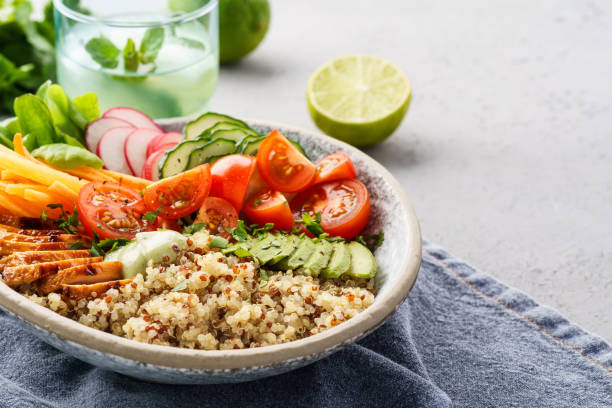 istock Healthy lunch bowl with chicken, avocado and quinoa. 1156247190