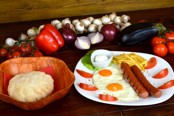 istock Sunny side up eggs with sausages 1156269239