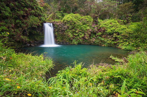 Long expo shot of Puaa Kaa Falls (Pua'a Ka'a Falls) on the Hawaiian island of Maui at Mile 22 along the Road to Hana