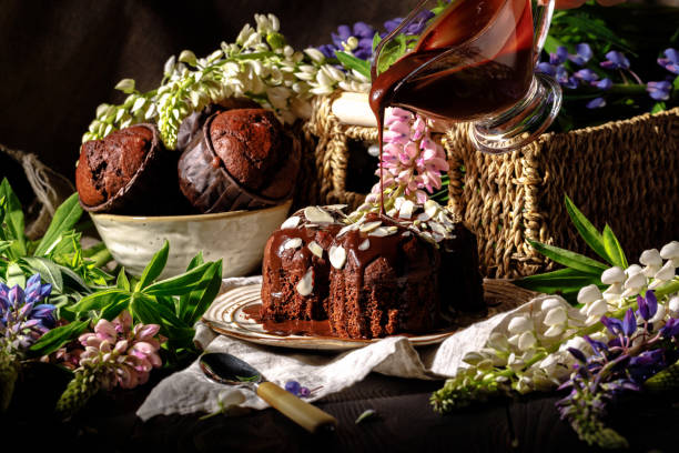 istock delicious chocolate muffins on dark background, selective focus 1156273735