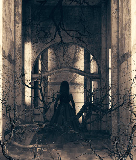 Ghost girl in haunted house,3d illustration