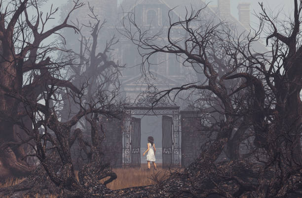 Girl enter to haunted manor
