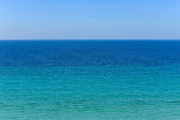 Calm blue sea and blue sky background