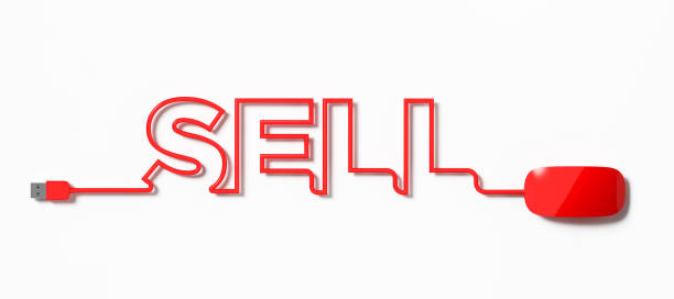 istock Red Mouse Cable Forming Sell Word On White Background 1156279320