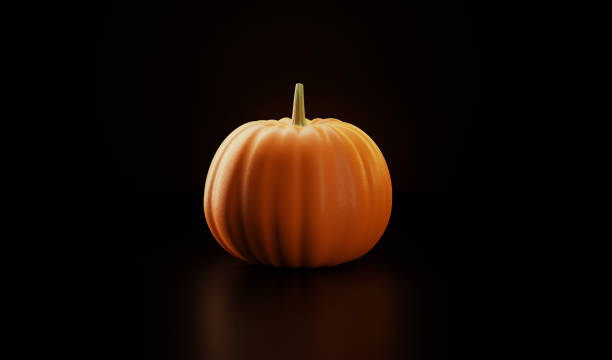 Halloween pumpkin on black background. Horizontal composition. Halloween concept.