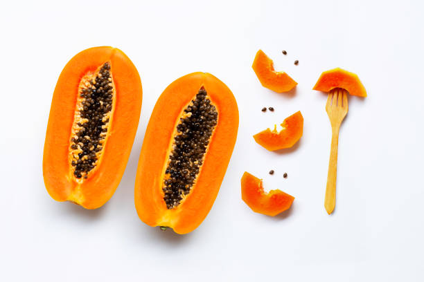 istock Ripe papaya fruit on white background. 1156281335