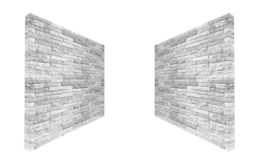 Perspective isolated white brick wall texture background. Brick wall for interiors backdrop design.