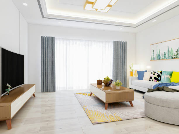 istock Spacious and bright modern living room design, comfortable and quiet 1156283906