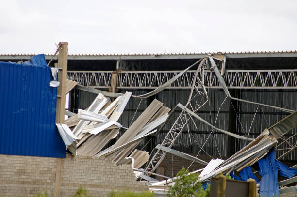 Metal structure destroyed after a storm stock photo
