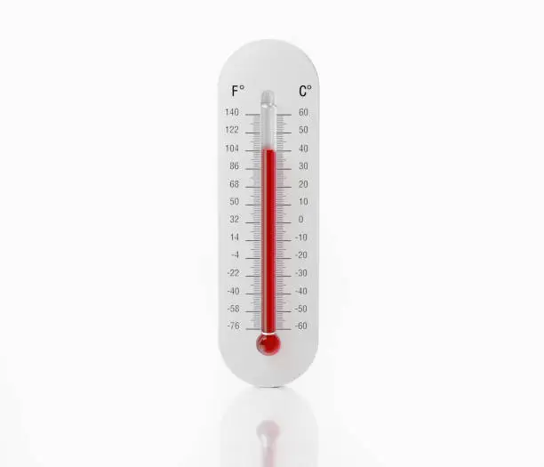 White thermometer isolated isolated on white background.  Horizontal composition with copy space. Front view.