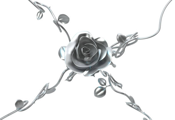 Metal rose crossing center decoration isolated, 3d illustration, horizontal