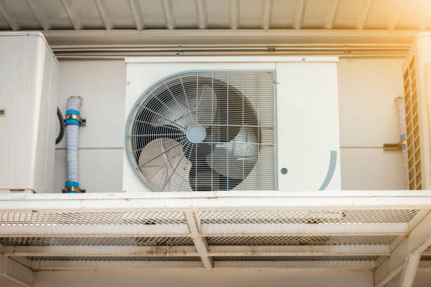 istock Air Conditioning Compressor Installation Outside Building, Air Cooling System for Supermarket Shop 1156288845