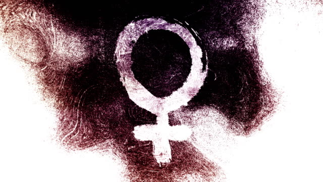 Black and white Venus, female, gender symbol on a high contrasted grungy and dirty, animated, distressed and smudged 4k video background with swirls and frame by frame motion feel with street style for the concepts of gender equality, women-social issues