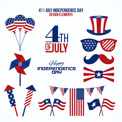 Fourth of July isolated design elements collection. Vector illustration.