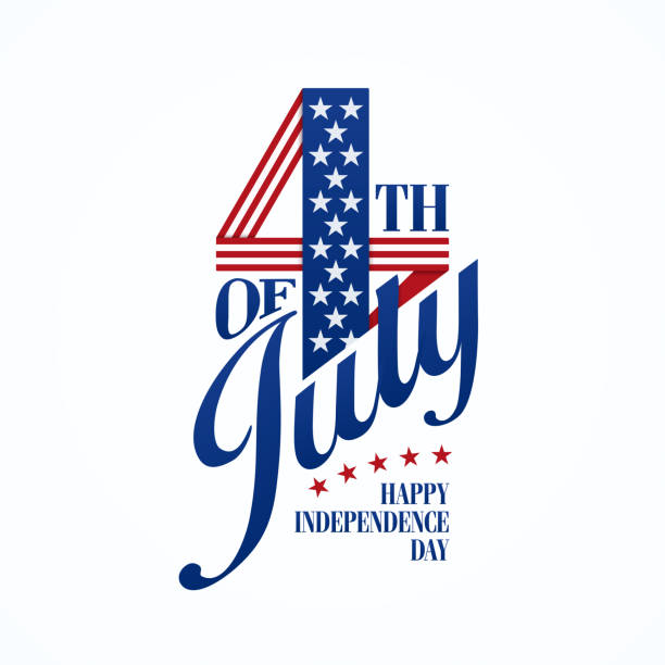 Fourth of July typographic lettering Fourth of July typographic lettering on white background. independence day holiday stock illustrations