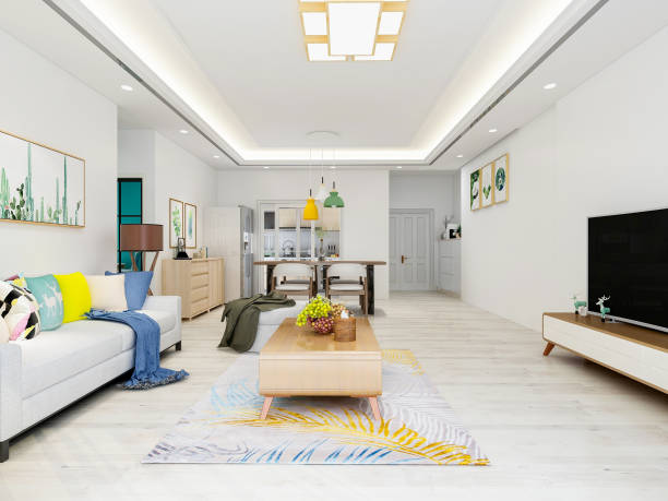 istock 3D rendering, spacious modern living room design, simple and elegant and elegant 1156295322