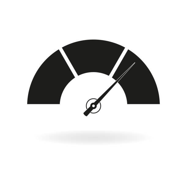 ilustrações de stock, clip art, desenhos animados e ícones de speedometer icon with arrow. meter and gauge element. vector illustration. - throttle