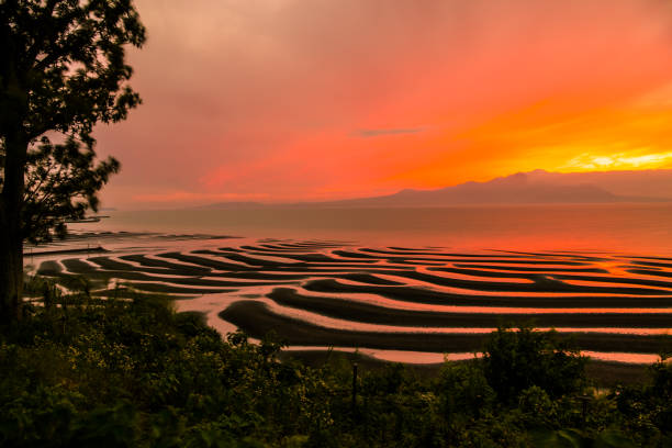 Okoshiki beach, sea and sun set sky, Japan