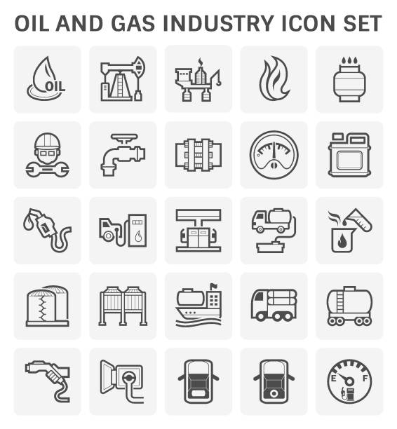 oil gas icon Oil and gas industry and transportation vector icon set design. lng liquid natural gas stock illustrations