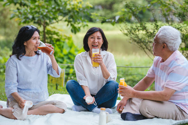 istock Three Asia Senior Retirement Having Picnic In Park Concept 1156301627
