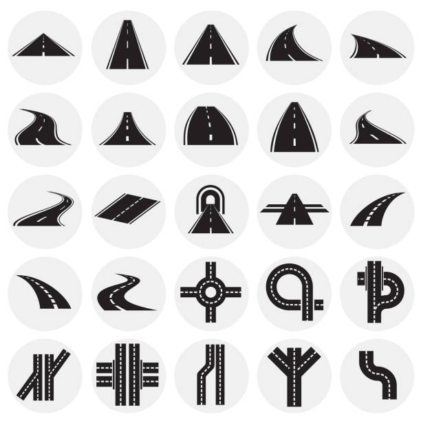 straßensymbole, die für grafik- und webdesign im hintergrund festgelegt sind. einfache illustration. internet-konzept-symbol für website-schaltfläche oder mobile app. - straßenverkehr stock-grafiken, -clipart, -cartoons und -symbole