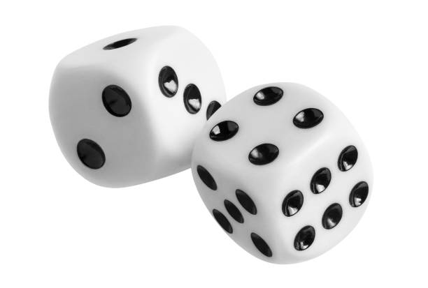 Dice game on white Close-up of two dices with black dots, isolated on white background dice photos stock pictures, royalty-free photos & images