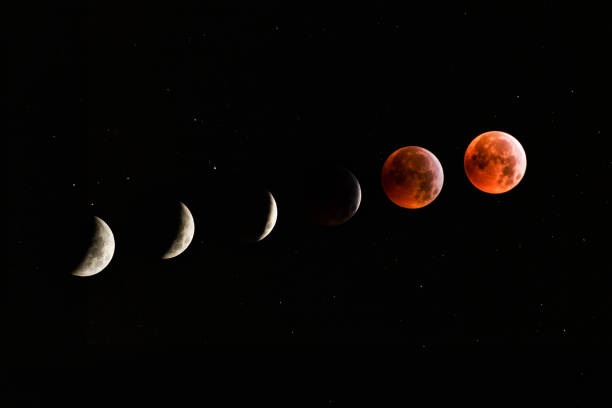istock Phases of lunar eclipse with Red Moon or Blood Moon 1156304590