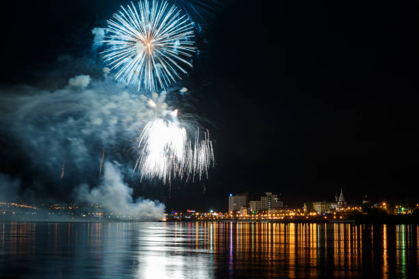 istock Long Exposure of Fireworks Reflecting on Calm Rippling Water 1156306112