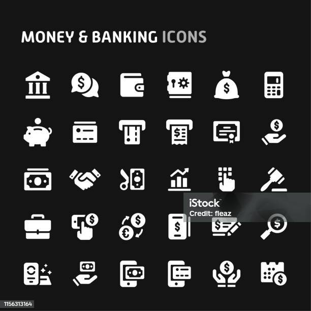 Money Banking Vector Icon Set Stock Illustration - Download Image Now - Icon Symbol, White Color, Credit Card