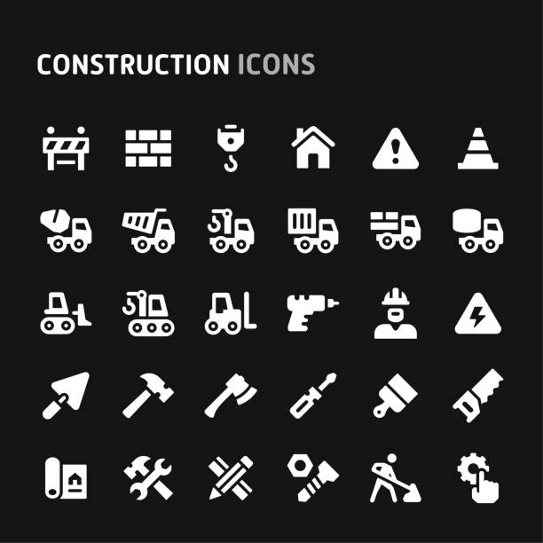 구성 벡터 아이콘 세트입니다. - nut blueprint work tool construction stock illustrations