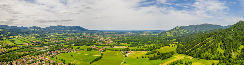 Aerial Drone Shot. Lenggries Brauneck Mountain. Holiday Resort. Bavaria Germany Alps