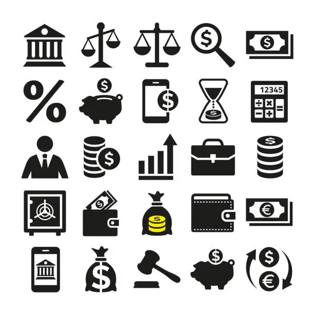 Vector illustration of Business and finance icons set on white background.