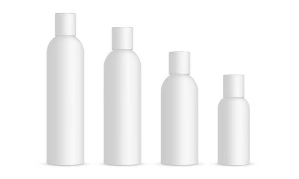 ilustrações, clipart, desenhos animados e ícones de frascos cosméticos plásticos 120ml, 100ml, 60ml, 30ml, isolados no fundo branco - hair gel beauty and health isolated medicine